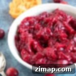 Εύκολη Σάλτσα Κράνμπερι με Πόρτο 6 Σπιτική σάλτσα κράνμπερι σε λευκό μπολ, έτοιμη για σερβίρισμα.