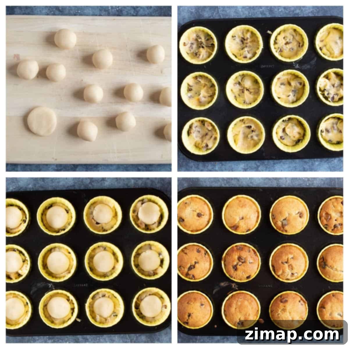 Πασχαλινά Μάφινς 5 Ψήσιμο των Simnel muffins σε ταψί για muffins 12 θέσεων.