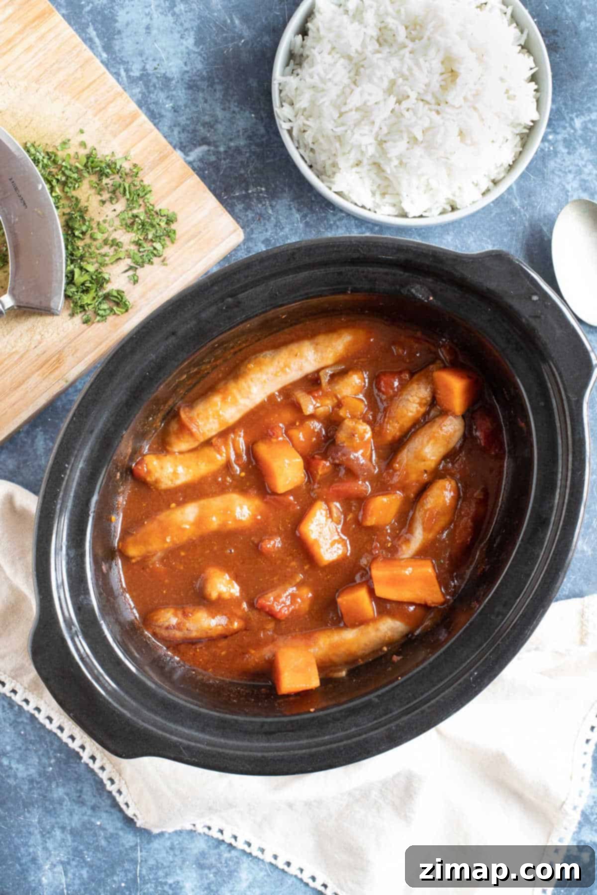 Sausage casserole in a slow cooker.