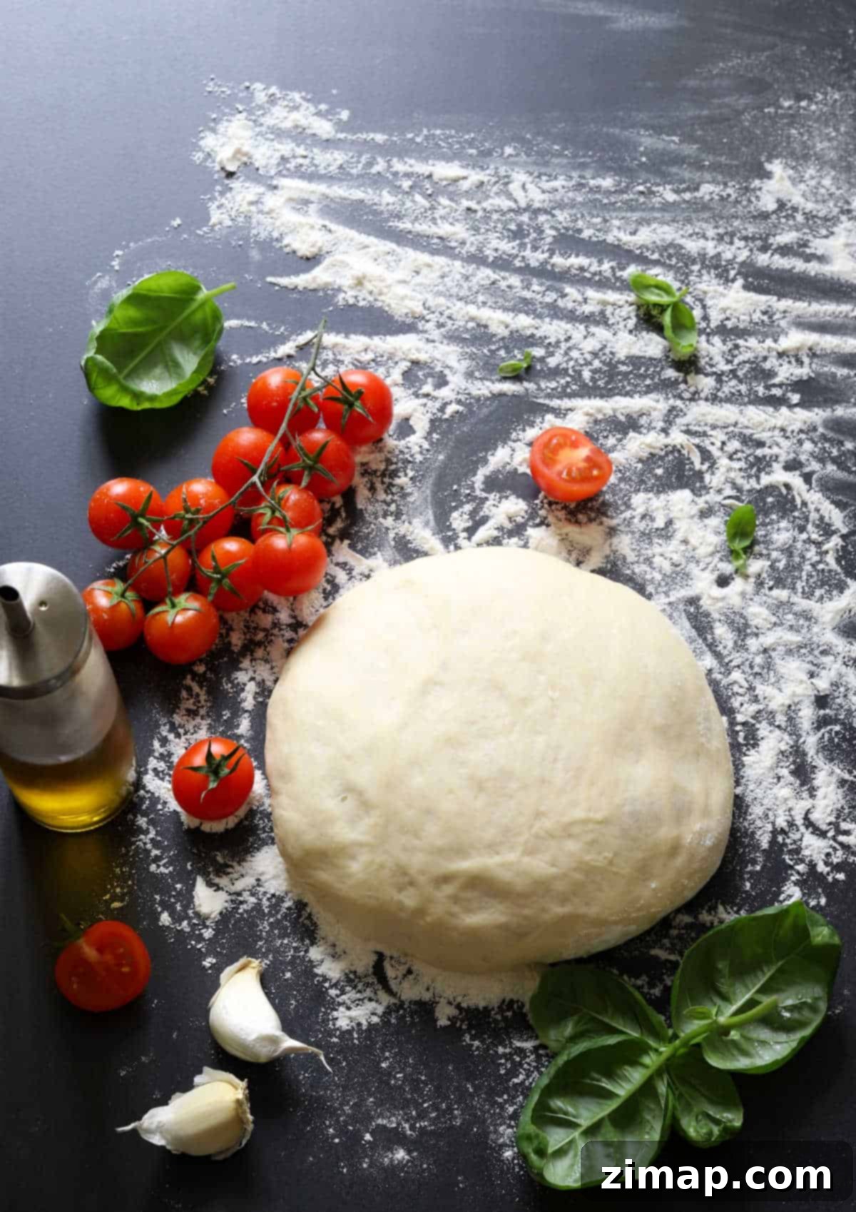 Εύκολη Ζύμη Πίτσας με Απλό Αλεύρι 2 Pizza dough in a ball.
