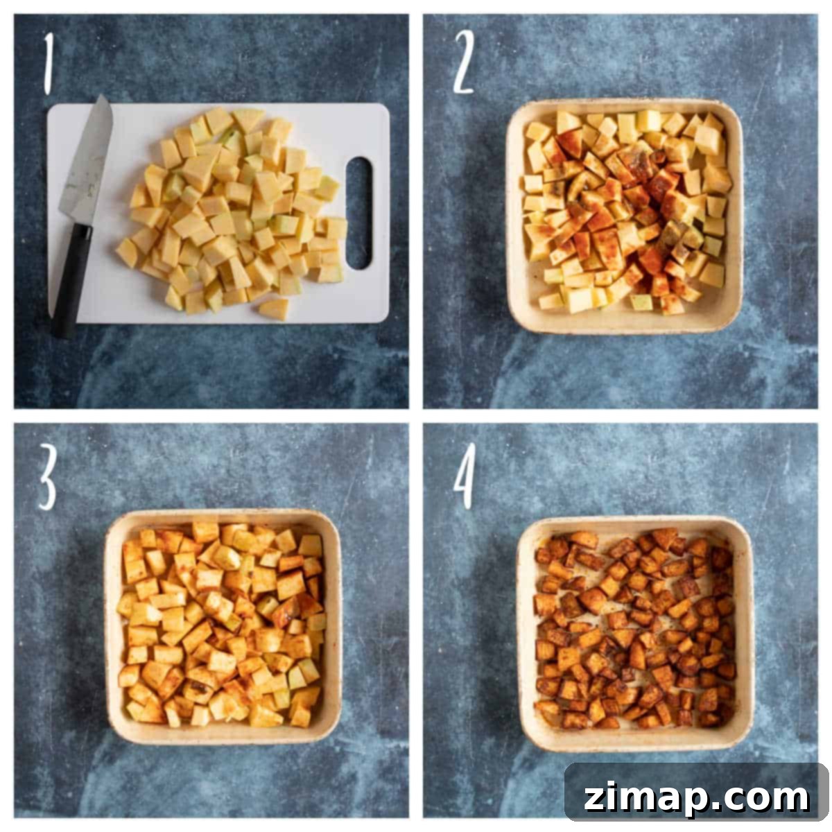 Η Πιο Εύκολη Συνταγή για Ψητό Ρουταμπάγκα 4 Roasting swede in a roasting tin.