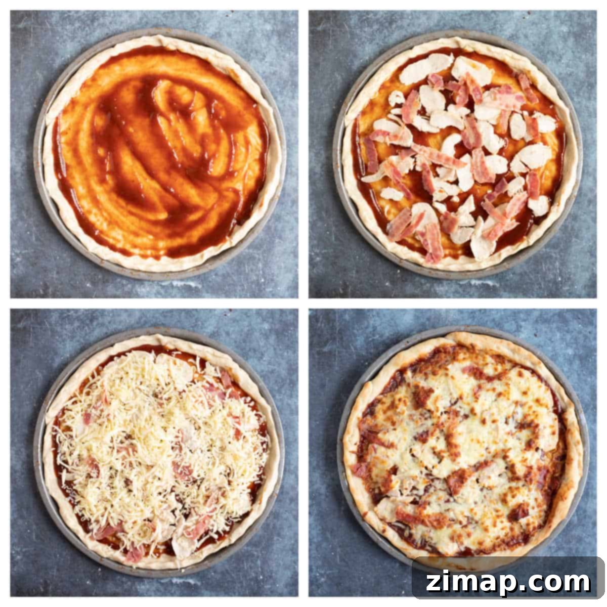 Η Απόλυτη Συνταγή Πίτσας Κοτόπουλου BBQ 5 Επικάλυψη πίτσας BBQ κοτόπουλο.