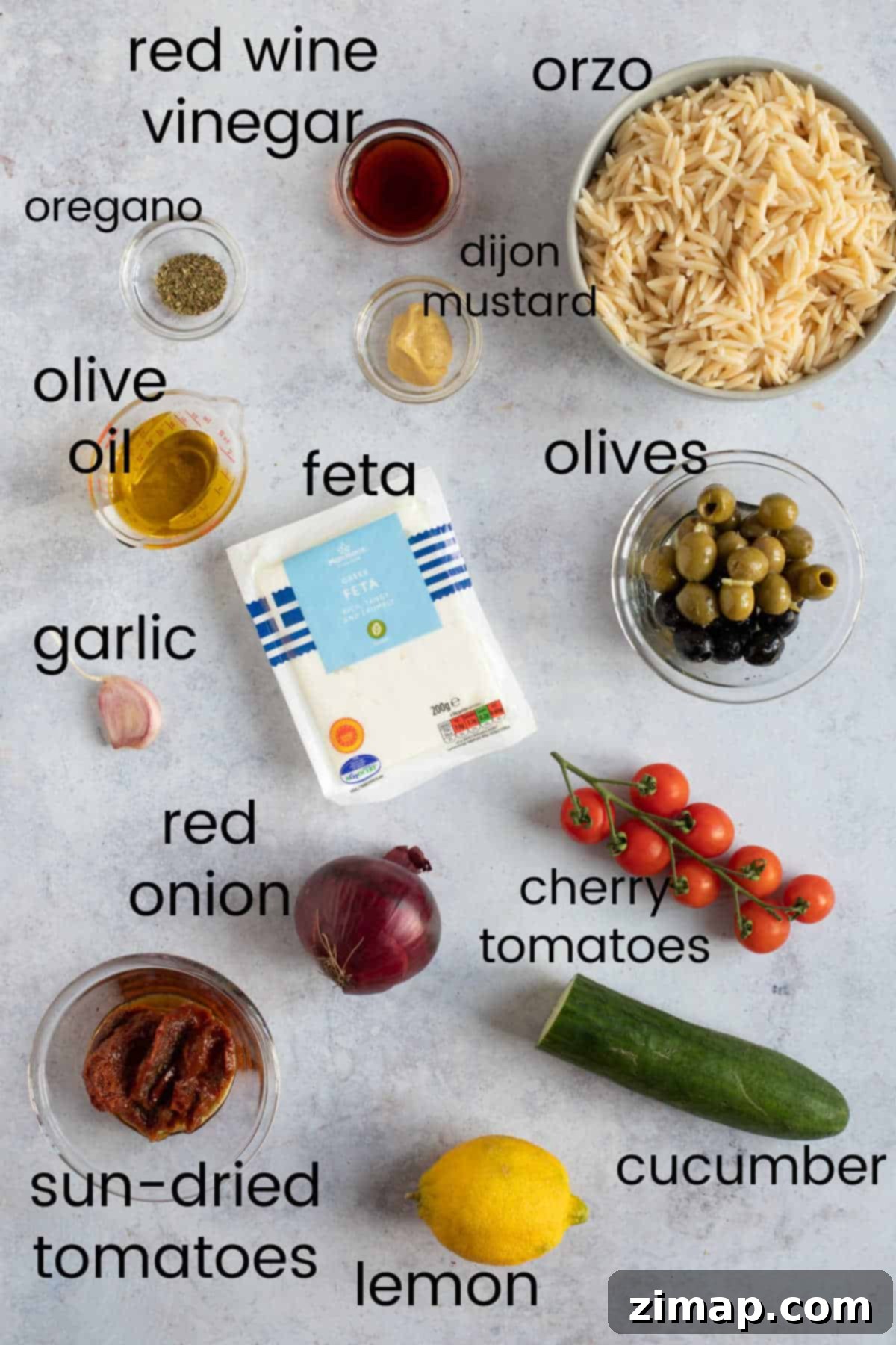 Ελληνική Σαλάτα Κριθαράκι Φέτα 3 Συστατικά για την παρασκευή ελληνικής σαλάτας orzo.