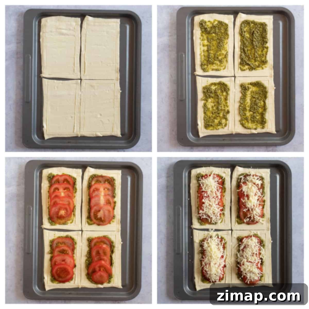 Σφολιατοταρτάκια πανεύκολα 4 Step by step photo instructions for making puff pastry tarts.