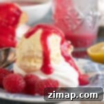 Εύκολο Κουλί Σμέουρου και Λεμονιού 7 Σάλτσα βατόμουρο (coulis) περιχυμένη πάνω σε παγωτό βανίλια.