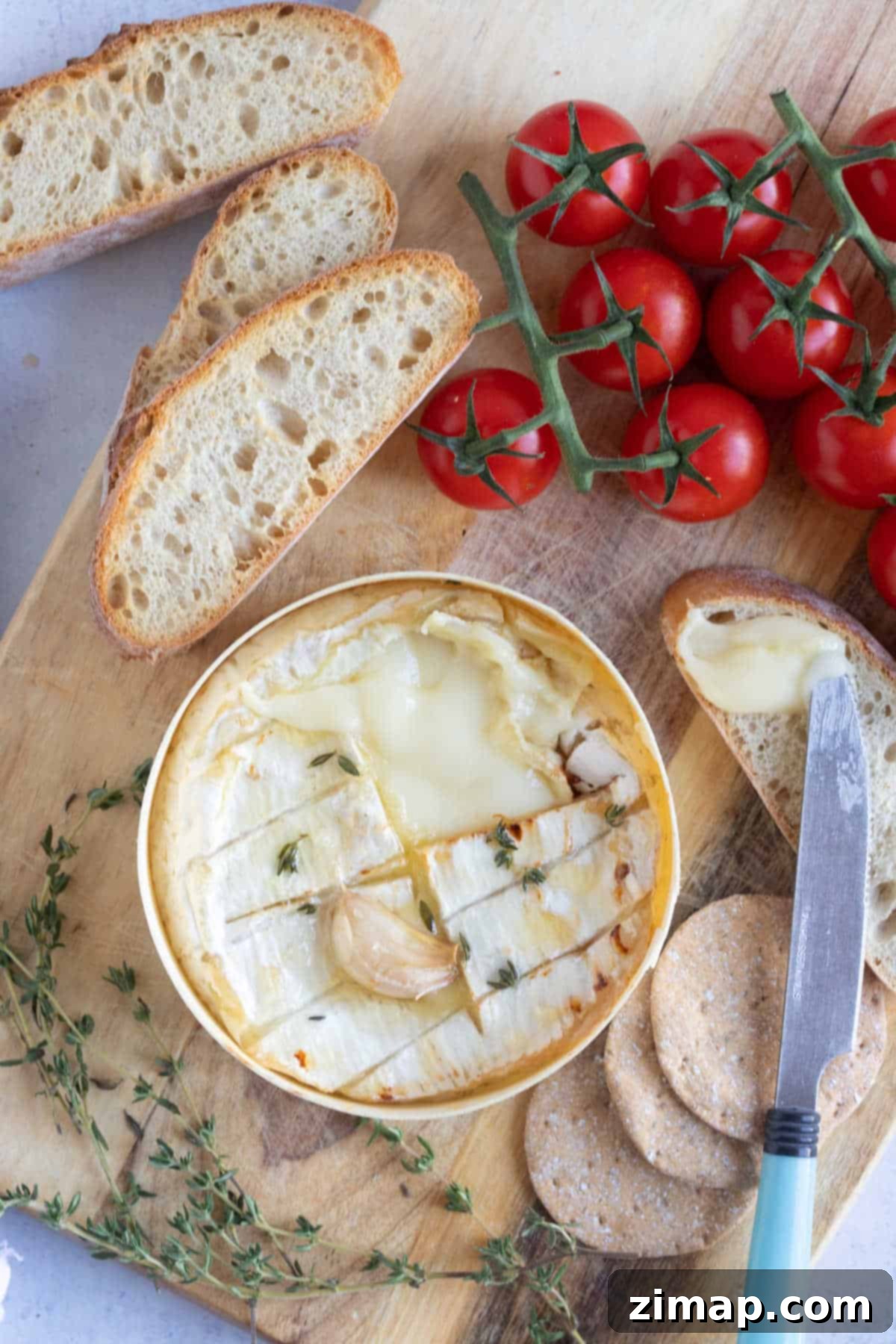 Εύκολο Καμαμπέρ στη Φριτέζα Αέρος 8 Ψητό Camembert με φύλλα θυμαριού και μέλι.