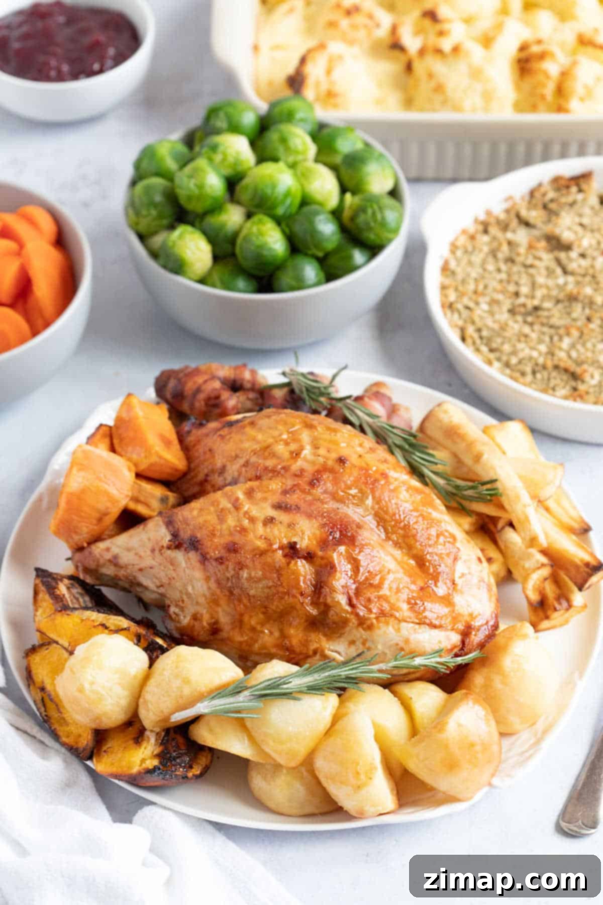 Κορώνα Γαλοπούλας Air Fryer: Εύκολα 2 Κορώνα γαλοπούλας από φριτέζα αέρος σε πιατέλα με ψητές πατάτες και παστινάκι.