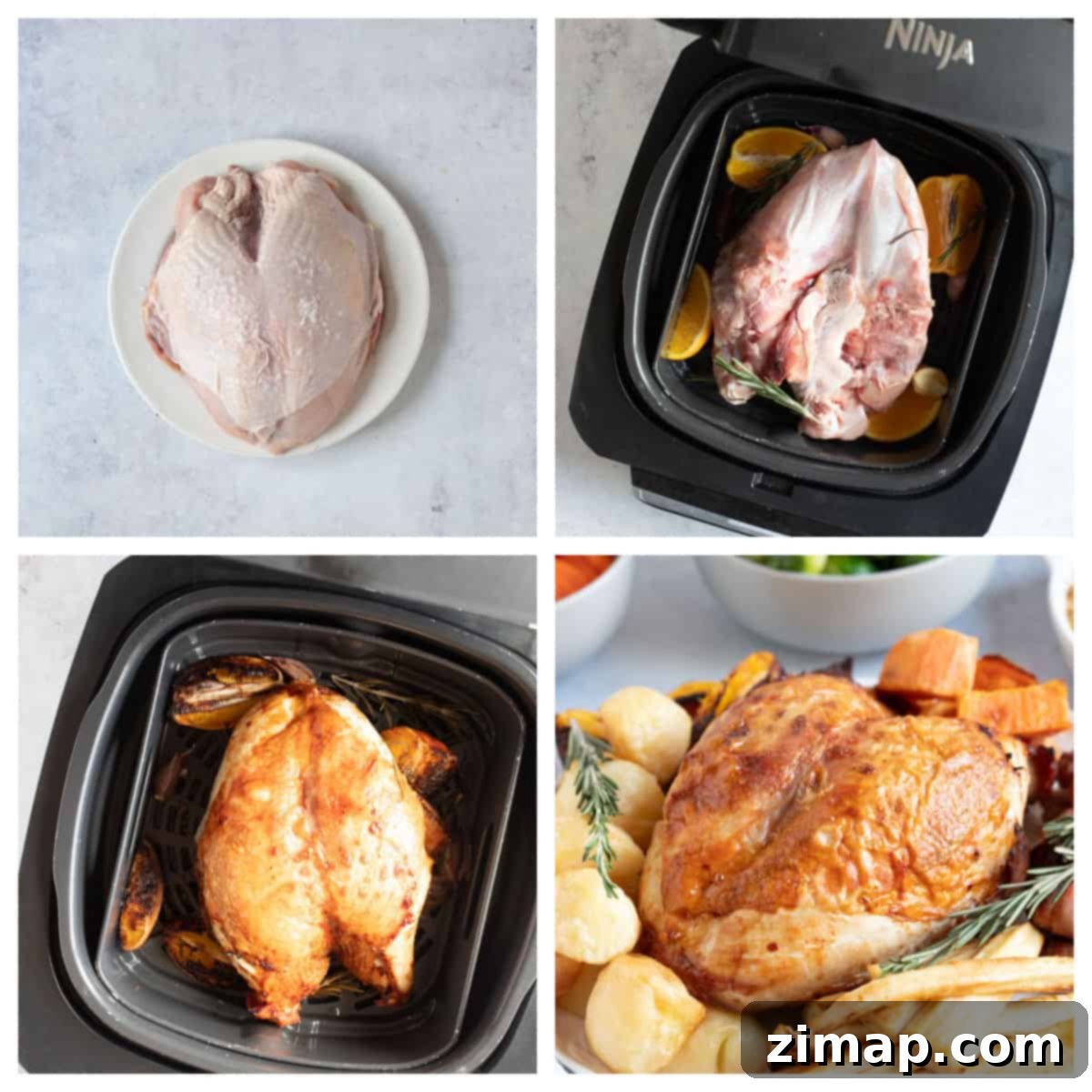 Κορώνα Γαλοπούλας Air Fryer: Εύκολα 5 Οδηγίες βήμα προς βήμα με φωτογραφίες για ψήσιμο κορώνας γαλοπούλας στη φριτέζα αέρος.