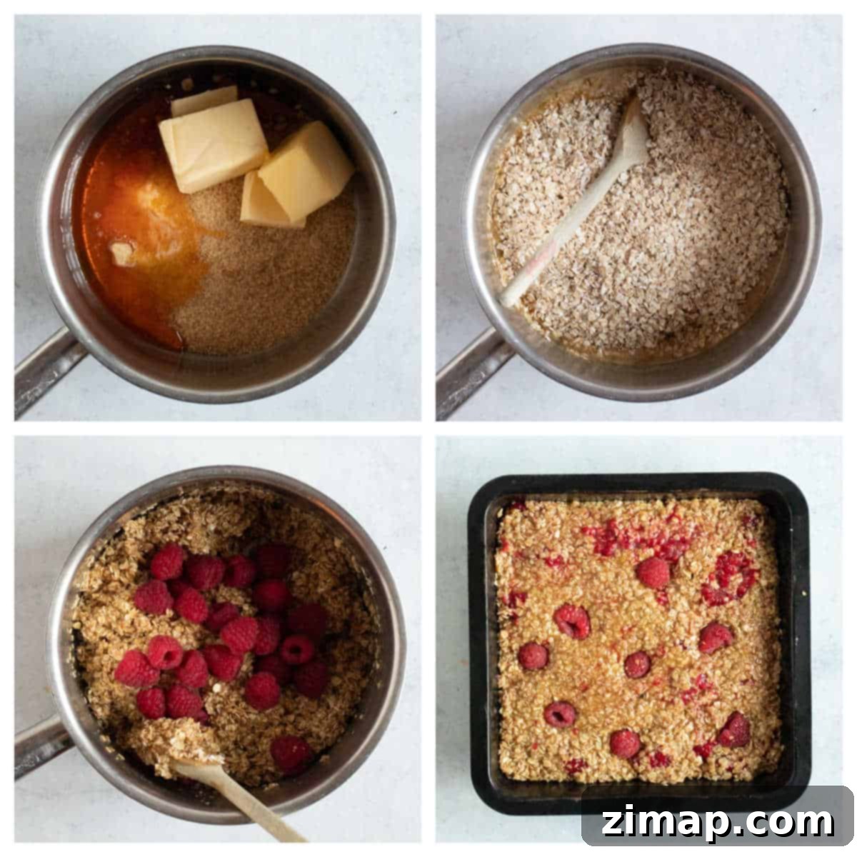 Οι Πιο Εύκολες Μπάρες Βρώμης με Σμέουρα 4 Making raspberry flapjacks step by step photos.