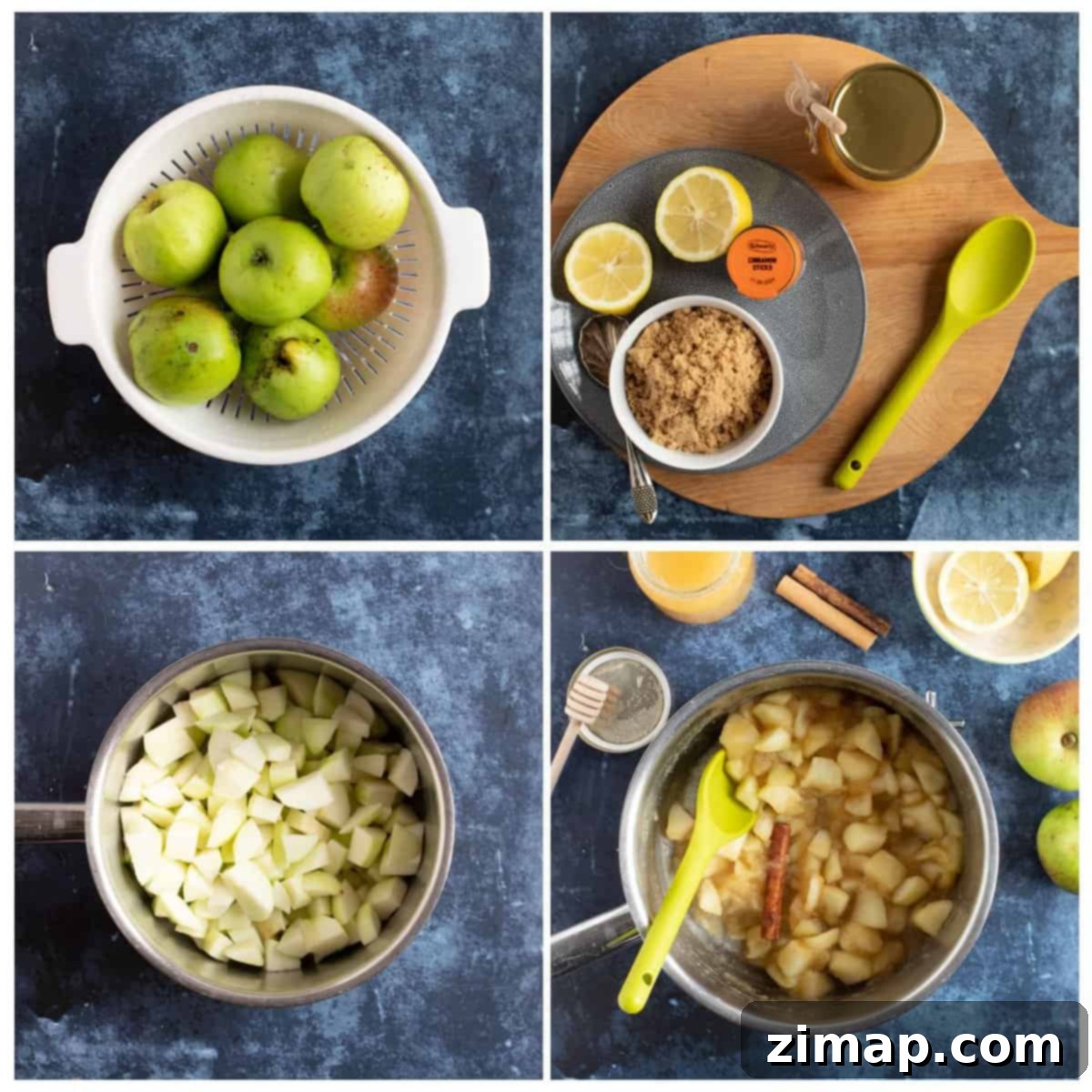 Εύκολη Κομπόστα Μήλου με Κανέλα 3 Step by step instructions collage for making stewed apples.