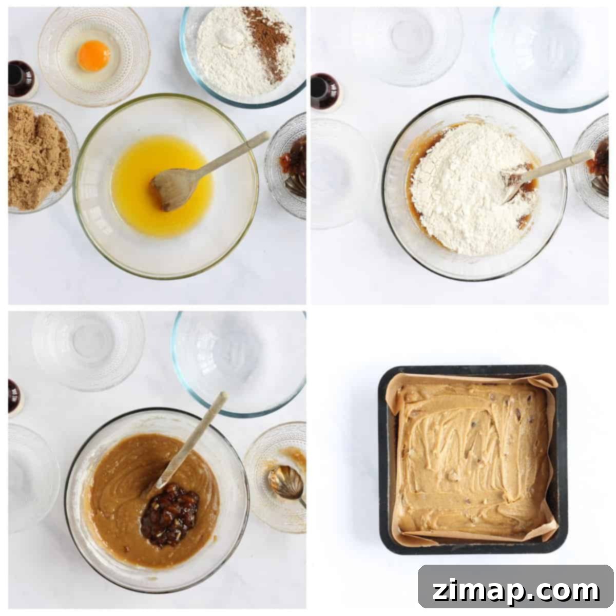 Μπλόουντις Φρουτόπιτας 3 Σύνθεση φωτογραφιών βήμα προς βήμα οδηγιών για την παρασκευή mincemeat blondies.