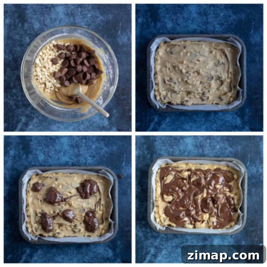 Πανεύκολα Blondies με Νουτέλα 5 Οδηγίες βήμα προς βήμα με φωτογραφίες για την παρασκευή nutella cookie bars.