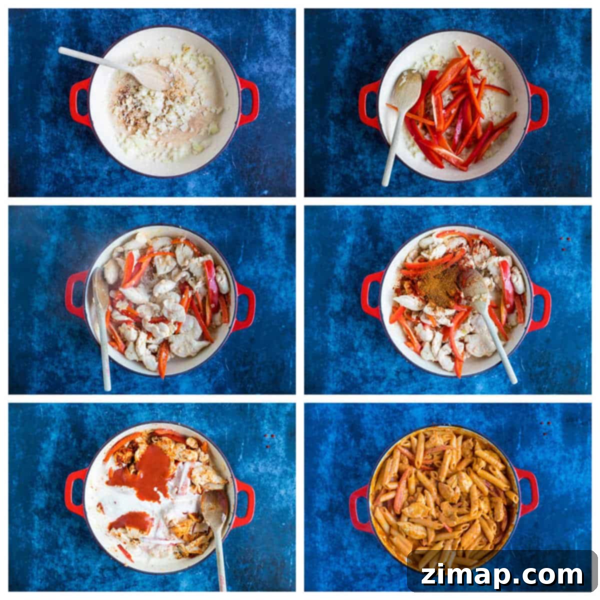 Εύκολα Κατζούν Ζυμαρικά Κοτόπουλου 4 Step by step photo instructions for making the Cajun pasta.