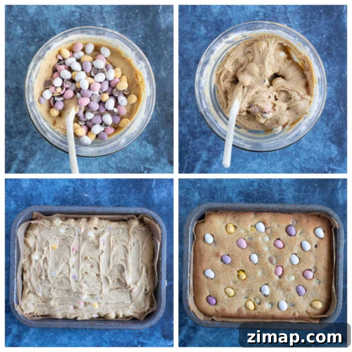 Εύκολες Μπάρες Μπισκότων Cadbury Μίνι Αυγά 5 Step by step photo instructions for making mini egg cookie bars part 2.