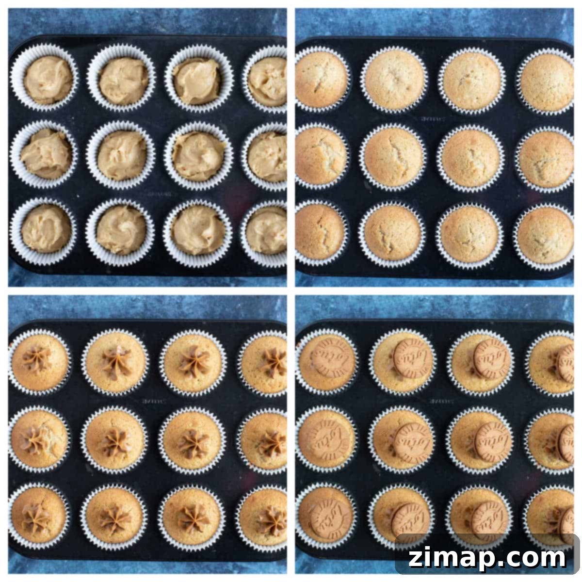 Εύκολη συνταγή για μάφινς Biscoff 5 Κολάζ με βήματα για Biscoff muffins, μέρος 2.