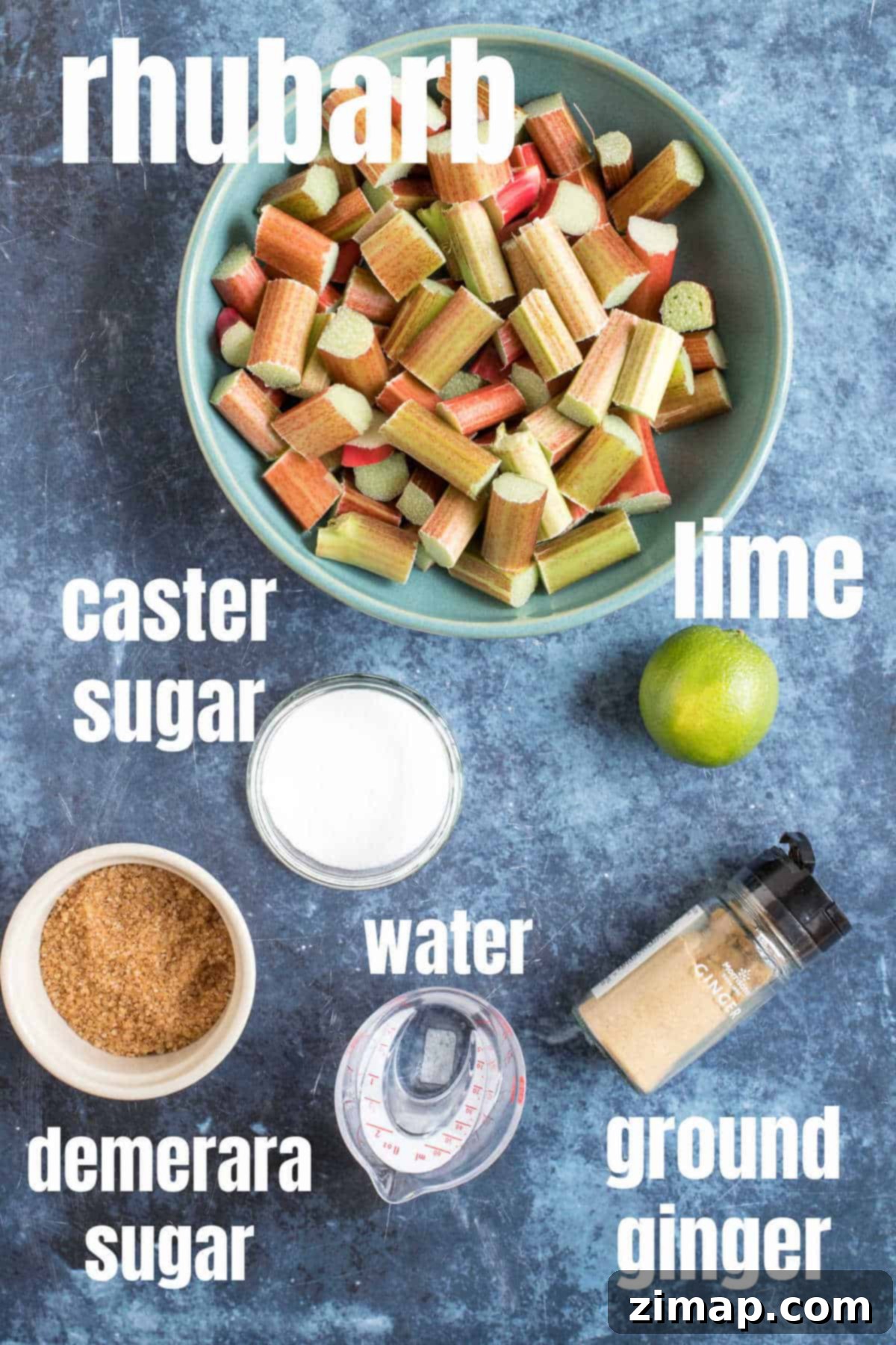 Γρήγορη Κομπόστα Ραβέντι με Τζίντζερ 3 Ingredients for stewed rhubarb.