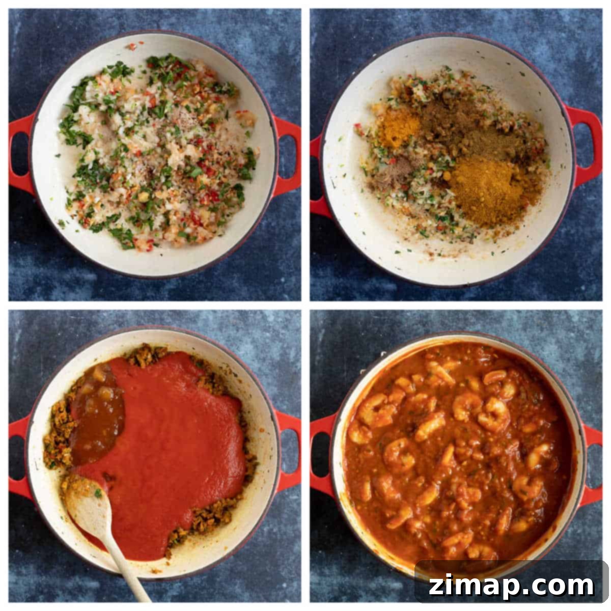 Εύκολο Μπούνα με Βασιλικές Γαρίδες 4 Step by step photo instructions for making prawn bhuna.