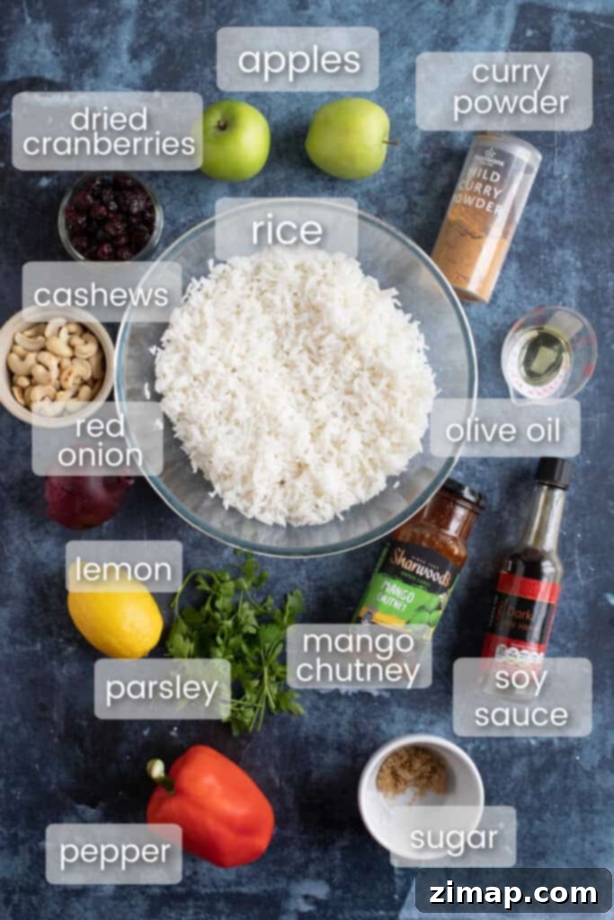 Εύκολη Συνταγή για Σαλάτα Ρυζιού με Κάρι 3 Ingredients for curried rice salad.