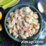 Εύκολη Μακαρονοσαλάτα Κοτόπουλο-Μπέικον 7 Σαλάτα ζυμαρικών με κοτόπουλο και μπέικον.